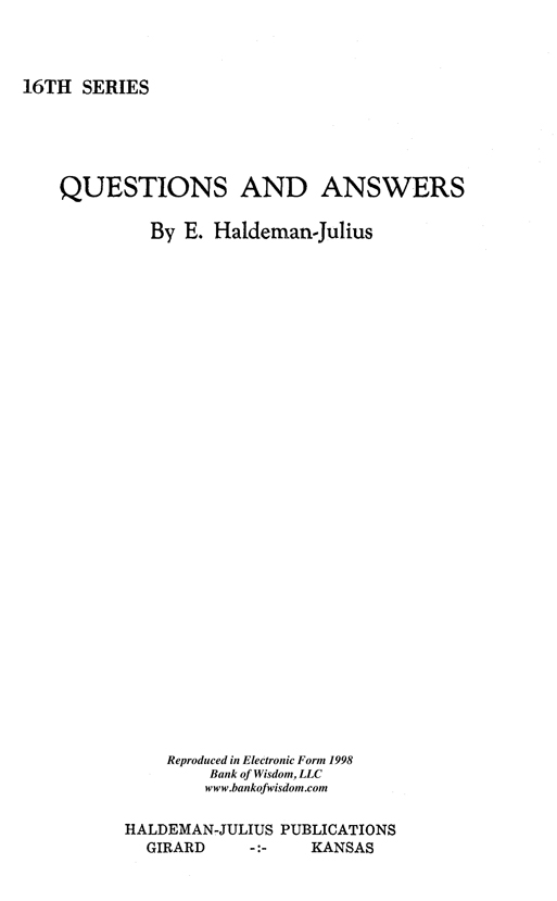 (image for) Questions And Answers, Vol. 16. - Click Image to Close